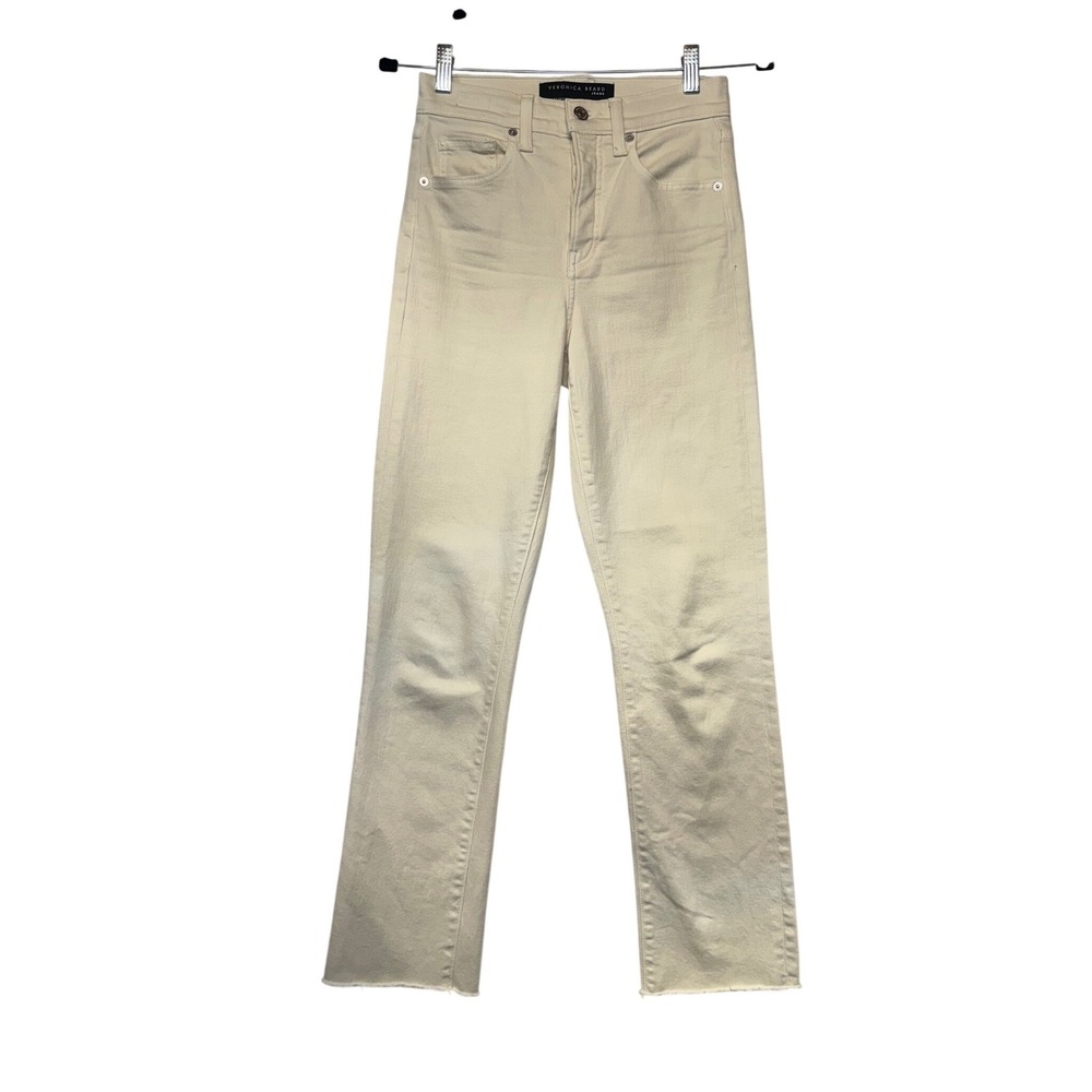 Veronica‎ Beard Ryleigh Slim Straight High Rise Jeans Cream Off White Size 25
